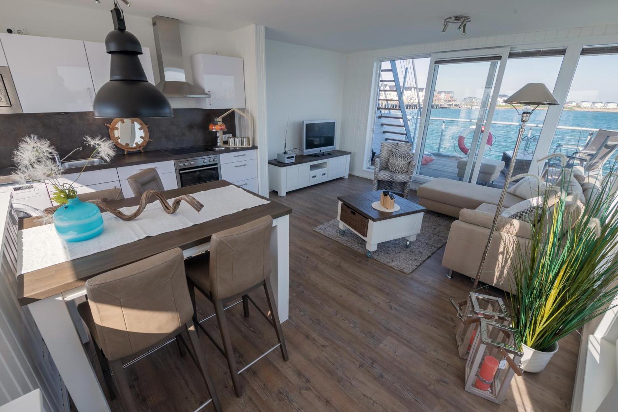Schwimmendes Ferienhaus Antares One By Seeblick Ferien Oro, Rundum Wasser, Sauna Olpenitz Exteriér fotografie